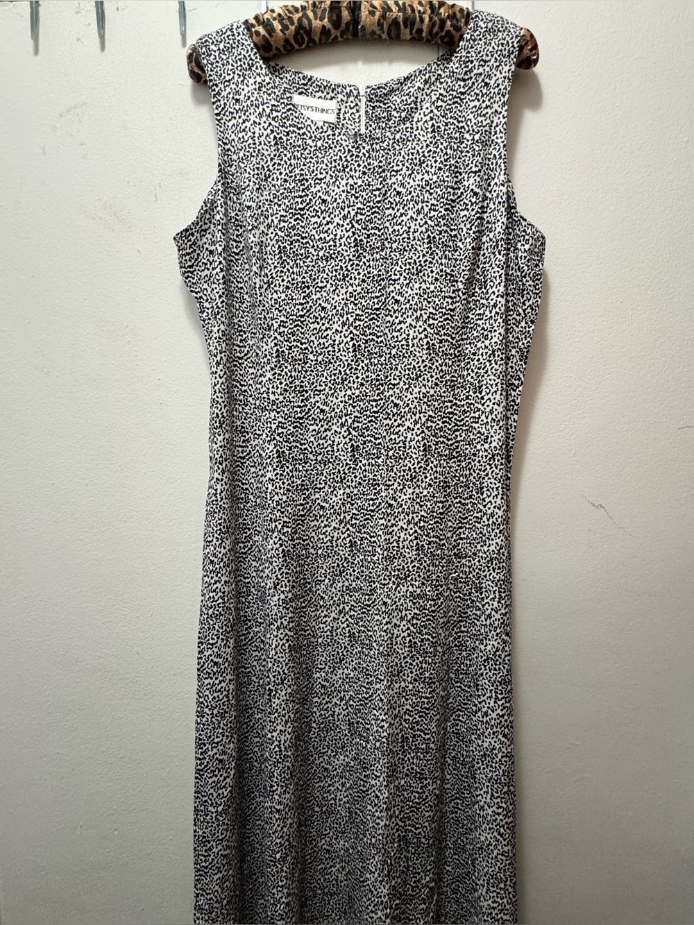 Vintage Betsy's Things Mini Leopard Print sleeveless Casual White Black Dress